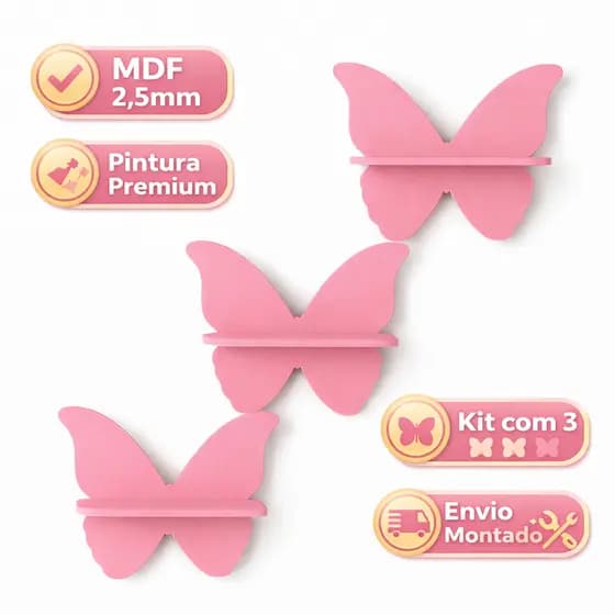 Prateleiras Modelo Borboleta Infantil Decoração Quarto e Sala