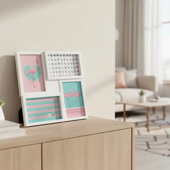 Porta Retrato para 4 Fotos com Suporte Quadro Moldura para Foto e Decoração de Mesa