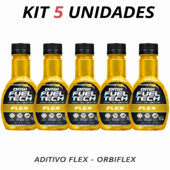 kit 5 unidades Aditivo Combustível Flex 200ml Limpa Bicos Injetores - ORBI-FLEX Gasolina e Etanol