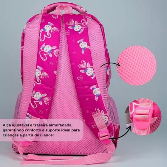 Mochila Infantil Feminina | Bolsa Escolar | Coelhinho | Mochila de Costas Impermeável
