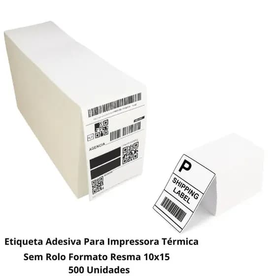 Etiqueta Térmica Adesiva Branca Sem Rolo Pacote 10x15 Cm Ecomerce Serrilha Resma - MP