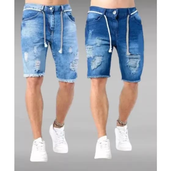 Kit com 2 Bermuda Masculina Jeans Para o Fim do Ano Short Rasgadinho Shorts Masculino Desfiado