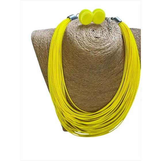 Maxi Colar + Brinco fios Encerados Amarelo Neon Tendência Do Verão