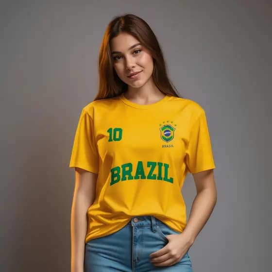 Camiseta Camisa 100% Algodão Blusa Feminina Brasil Hexa T-shirt Verão Feminina Casual Confortável