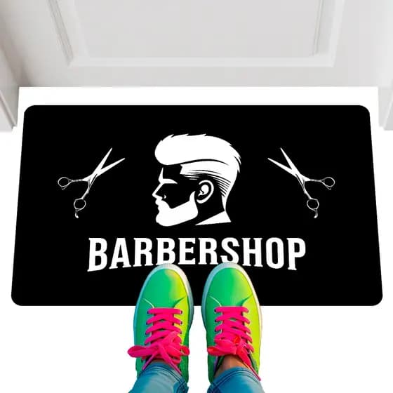 Tapete em Lona Poliéster 0,60x1,00 Antideslizante Tema Barbearia
