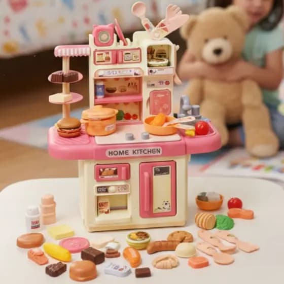 Cozinha Infantil De Brinquedo Mini Chef Com Luz Sai Água De verdade Fogão 33 Acessórios