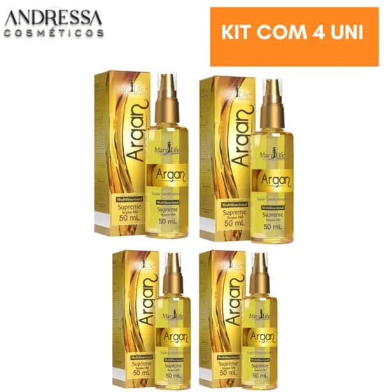Kit com 4 Òleo Multifuncional argan mary life 50ml Super Promoção