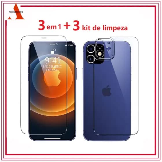 Kit 3 Em 1 De Película 3D Para IPhone 6/7/8 Plus Xs Xr 11 Pro Max 12 13 14 Pro max 15 pro max 16 pro max