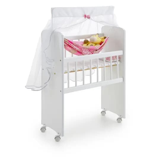 Berço de Boneca Alto e Grande Com Enxoval de Travesseiro Colchão e Rede