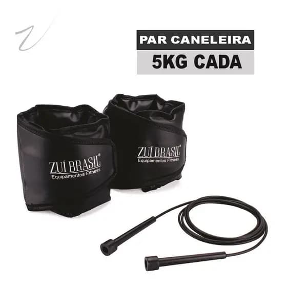 Caneleira De Academia 5Kg Tornozeleira De Peso o Par E Corda Para Pular Kit Para Treinar