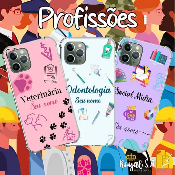Capinha personalizada Sua Profissão para aparelhos Samsung/ Iphone/ Motorola/ Xiaomi/ Realme