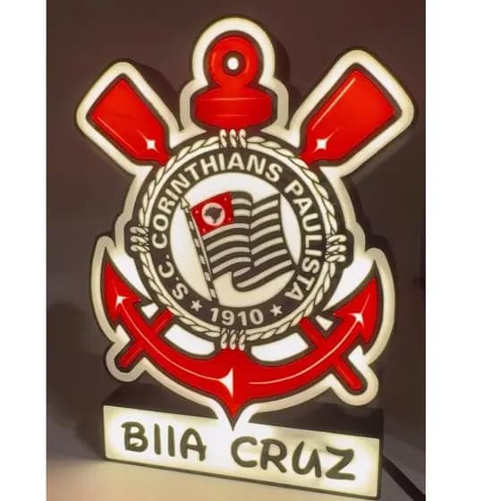 LUMINARIA 3D DO CORINTHIANS PERSONALIZADA COM NOME LUZ NOTURNA PARA QUARTO, ESCRITORIO, SALA, ETC..