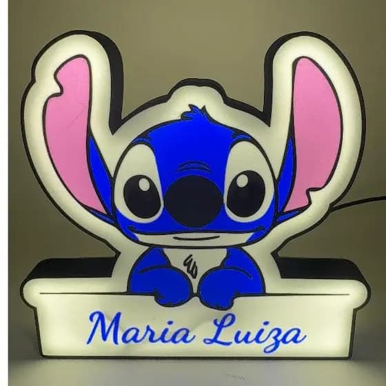 LUMINARIA 3D DO PERSONAGEM STITCH PERSONALIZADA COM NOME LUZ NOTURNA PARA QUARTO, ESCRITORIO, SALA, ETC..