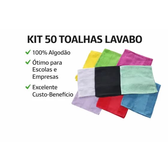 Kit 50 Toalhas Lavabo 100% Algodão 28x48cm – Ideal para Escolas, Clínicas e Brindes