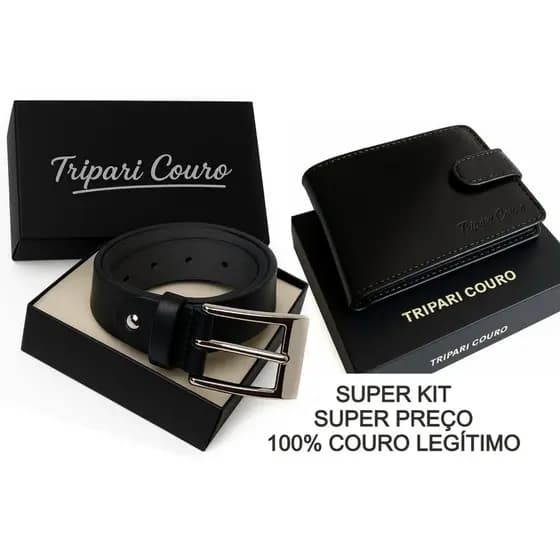 Kit cinto + carteira + porta documentos couro legítimo Completíssimo Natal dia dos pais namorados