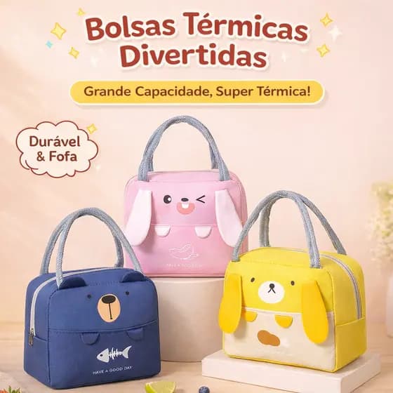 Bolsa Lancheira Térmica Porta Marmita Infantil | Isolamento Térmico | Design Fofo com Orelhinhas | Grande Capacidade