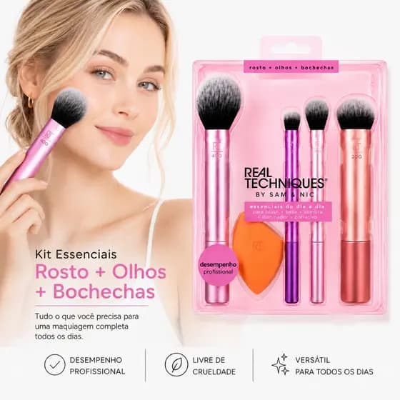 RT Kit Pincéis De Maquiagem 5 Peças Blush Contorno Sombra Base Corretivo Esfumar Profissional