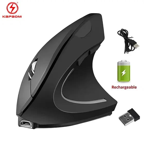 2.4GHz sem fio mouse vertical, 6 botões com luz RGB, 1600 DPI ajustável, para computadores e laptops