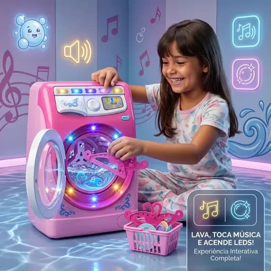 Mini Lava Louça Infantil Chef Kids Cozinha Interativa com Acessórios Luz Som Brinquedo Educativo Meninas