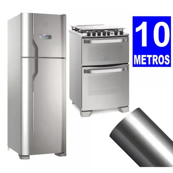 10 metros Adesivo Película Vinil Prata Inox Impermeável Envelopar Decorar Fogão Geladeira Móveis