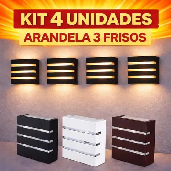 Luminária Externa Interna Kit 4 Arandela 3 Frisos Parede Muro Para Chácara, Sitio, Fachada e Piscina