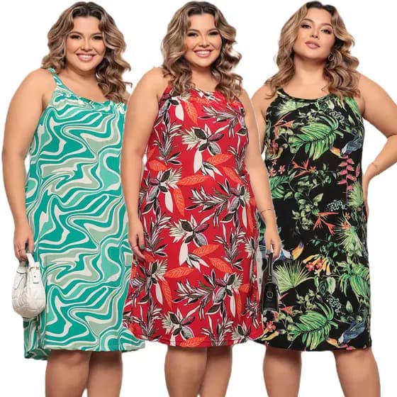 Kit 3 Vestido Plus Size Feminino C Alcinha Soltinho Versátil