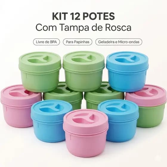 Kit 12 Potes 300ml Para Papinha de Bebê Herméticos BPA Free Armazena e Congela Alimentos com Segurança
