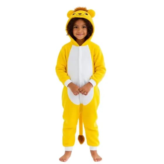 Macacão Infantil De Leão Em Fleece Plush Com Capuz Festa
