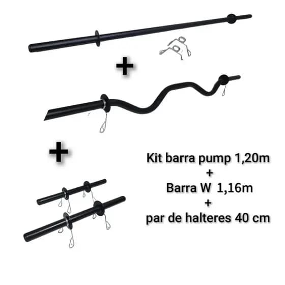 Kit barras body pump + Barra W + par halteres de mão 40 cm academia musculação