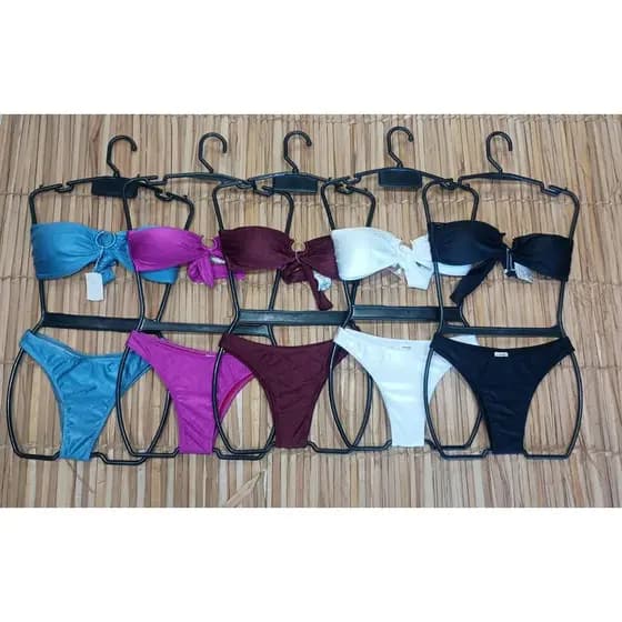 Conjunto Biquíni Tomara Que Caia Argola Poliamida Canelado Tanga