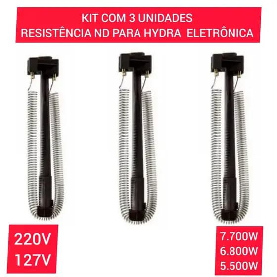 Resistência Hydra ND Eletrônica Kit Com 3 Unidades 127v 5.500w Ou 220v 7.700w E 6.800w