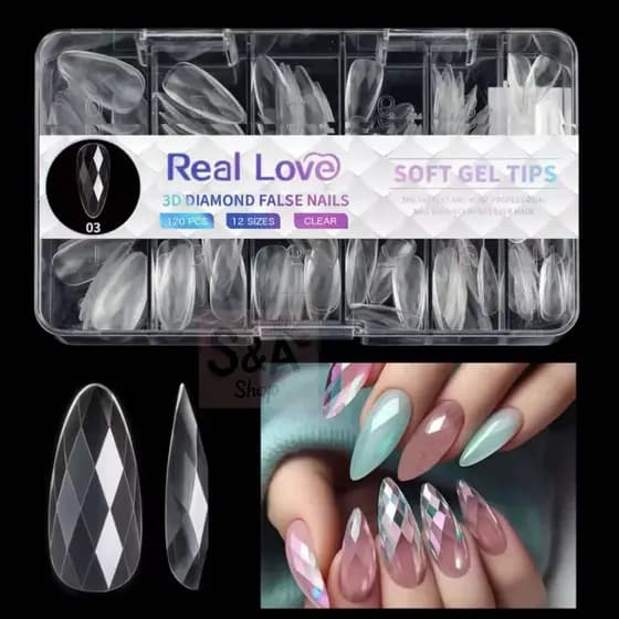 Unhas Postiças Soft gel Cobertura Completa de Gel UV para Extensão de Unha Unha 3D Diamante 120 pçs Real Love