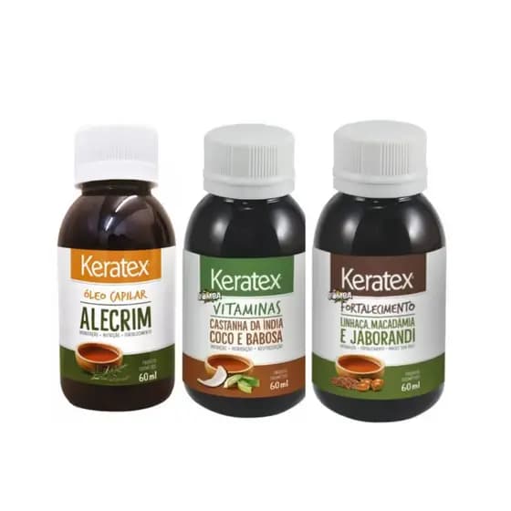 Óleo Capilar Alecrim Crescimento + Óleo Bomba Vitaminas + Óleo Bomba Fortalecimento 60ml Keratex