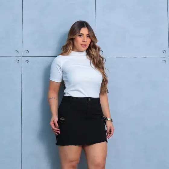Saia Jeans Feminina Curta Confortável 34 ao 44 Barra Desfiada Cintura Alta