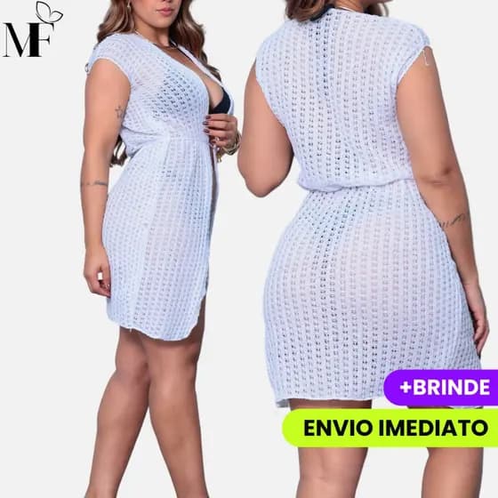 Saida De Praia Aberta Tricot Premium Verão Vestido Piscina Moda Praiana Ano Novo C/ Ajuste