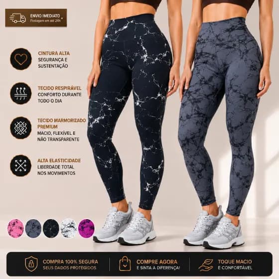 Kit 2 Calça Legging Tie Dye Marmorizada Cintura Alta+ brinde