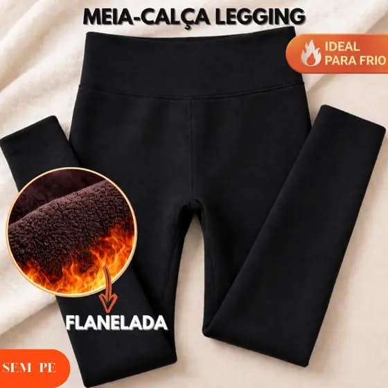 Meia Calça Fio 80 Flanelada Térmica Preta Feminina Sem Pé Adulto Quente Cintura Alta Inverno