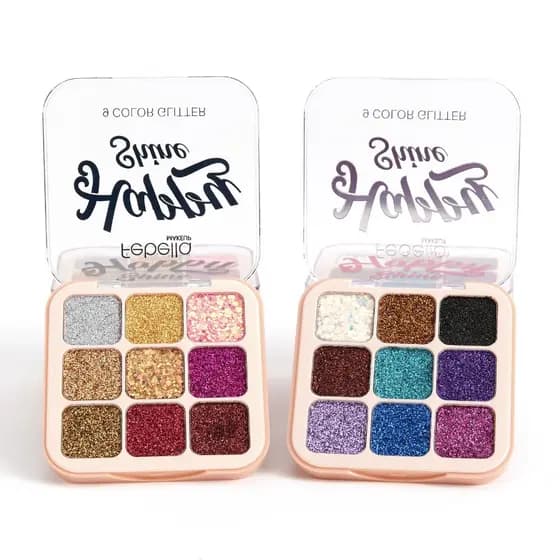 Sombras Glitter Paleta com 9 Cores Pigmentadas Happy Shine Folhas Brilhantes Para Maquiagem Febella PSO30338