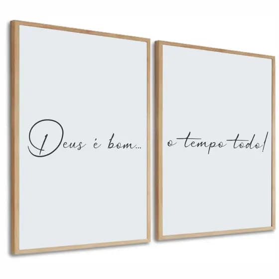 Quadro Decorativo Frases Neutro Deus é Bom o Tempo Todo 2 Peças