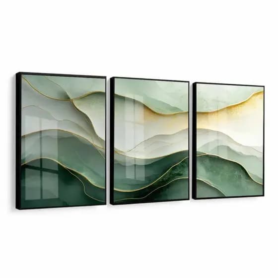 Quadro Decorativo Abstrato Moderno Tons Verde Gold 40x60cm