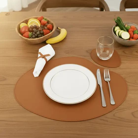 Kit 4 Jogo Americano Sousplat de Couro com Porta Copos para Mesa Jantar Premium