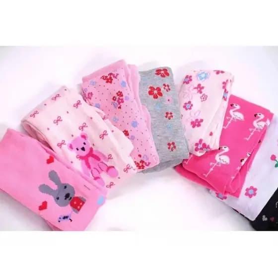 Kit 6 Meia Calça Feminina Infantil Fio 40 Grossa Quentinha Estampas Sortidas Para Inverno