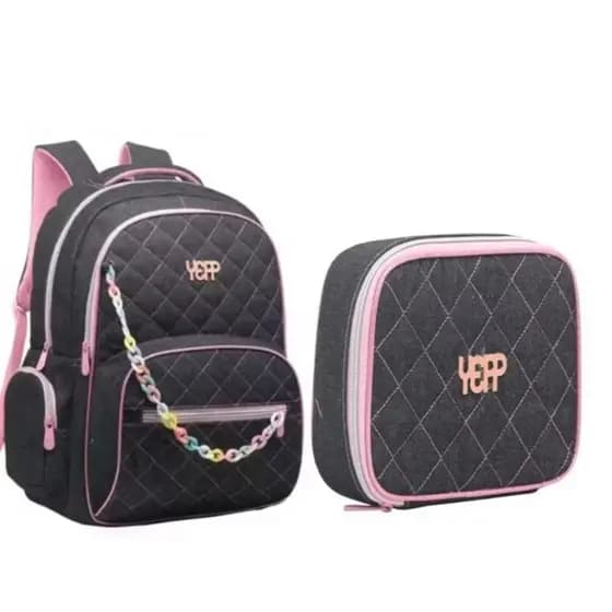 Mochila feminina Com Estojo faculdade Grande reforçada jeans matelasse preto/Mochila feminina/Mochila de costas feminina