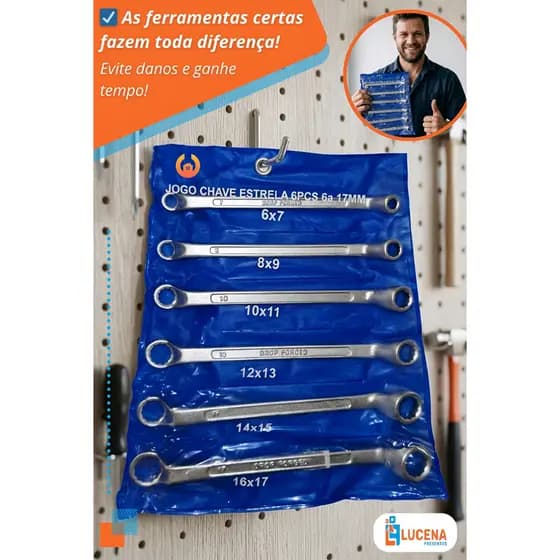 Kit Jogo Chave Estrela 6 A 17mm Estriada Estria Execellet combinada uso Profissional hobby bike