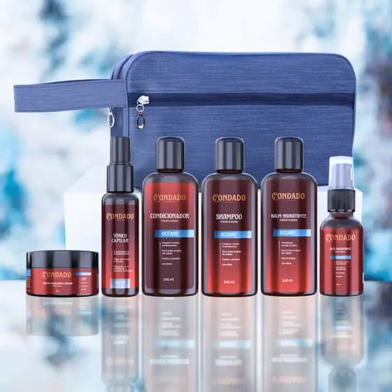 Kit Completo Barba e Cabelo Condado 7 Itens Fortificante Hidratação Nutrição para Barba Média e Longa