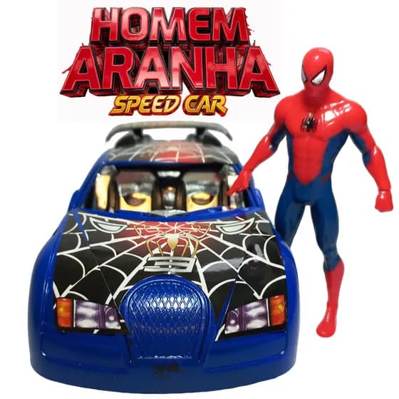 Kit Boneco Homem Aranha 9,5cm Com Carro Speed Car Brinquedo Infantil Presente Menino