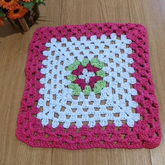 Sousplat De Crochê Rosa/Branco