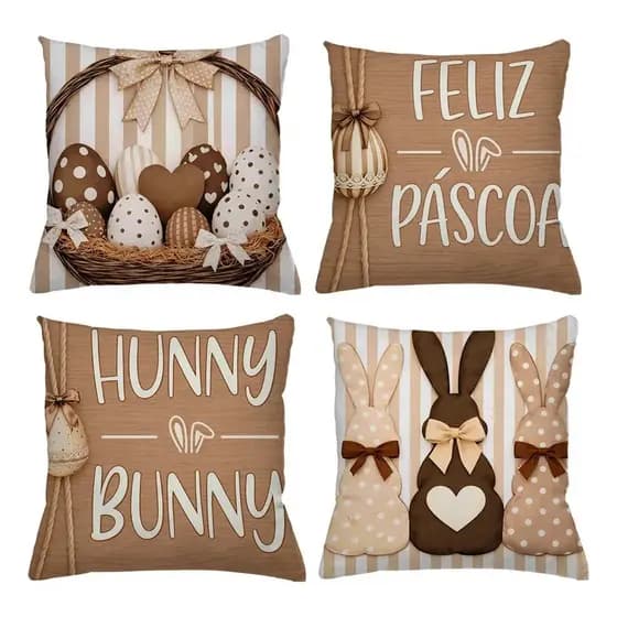 Kit 4 Capa De Almofada Páscoa Decoração 45cm X 45cm C Zíper