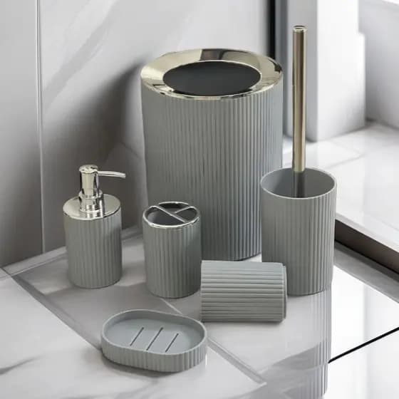 Kit de Organização com Lixeira, Suporte, Pote e Caixa, Sofisticação para Banheiro, Saboneteira