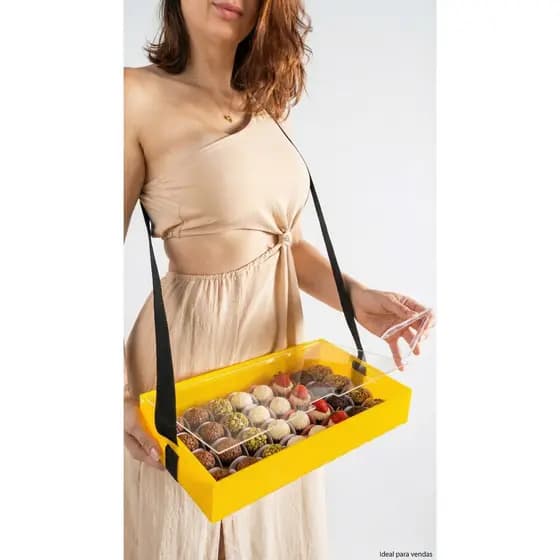 Expositor de acrílico para doces brigadeiros com pegador e alça removível 37 cm